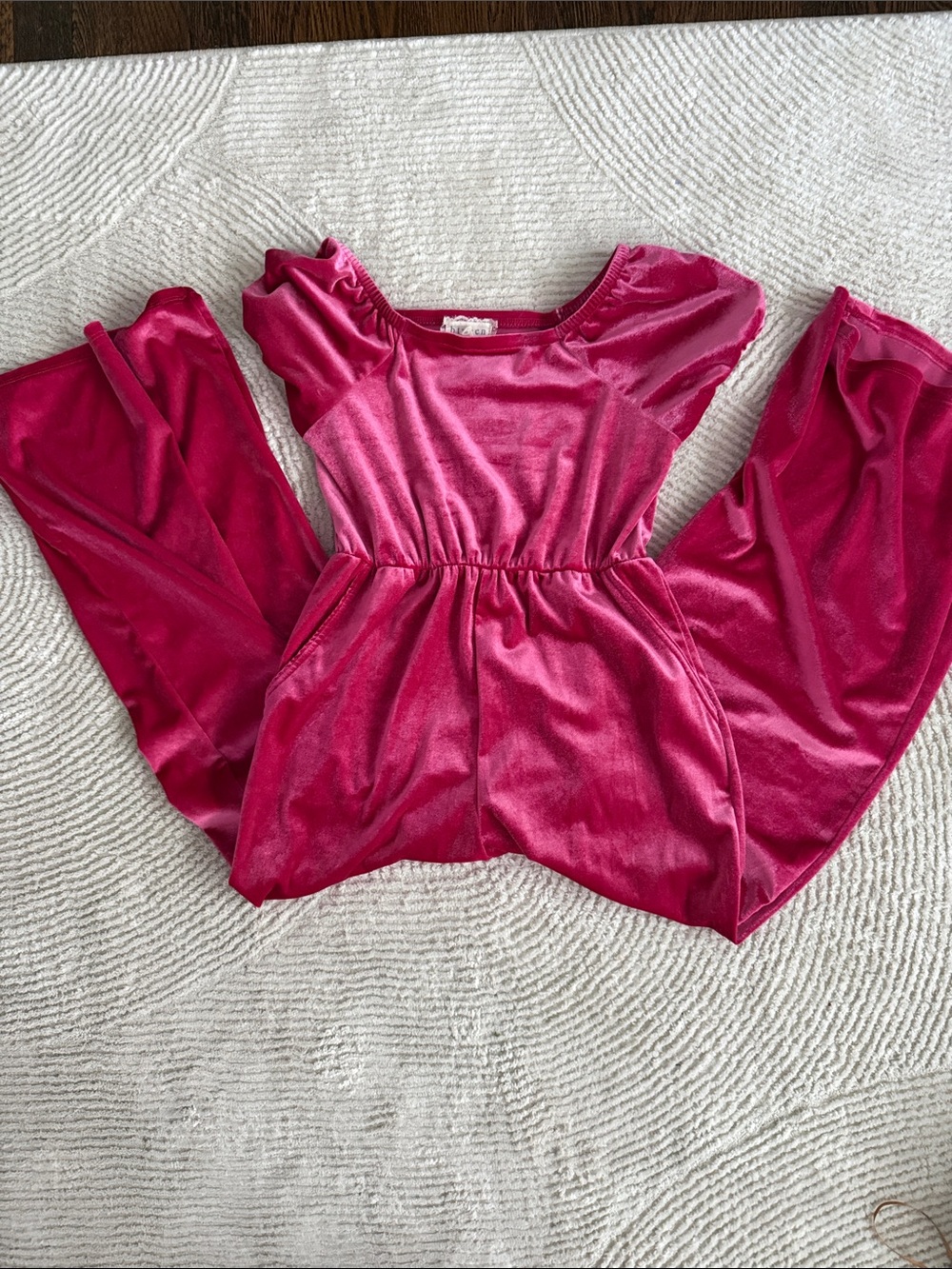 btween Hot Pink Velvet Girls' Jumpsuit Romper